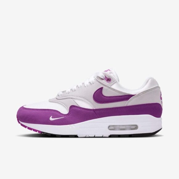 Nike Womens Air Max 1 '87 Mini Swoosh Bold Berry HF1194-101 White Grey Black 90 - Picture 2 of 8